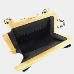 Chanel Black Leather Bow Chain Clutch Bag