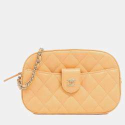 Pre Owned Chanel Orange Timeless Classic Quilted Chain Camera Bag
