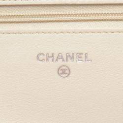 Chanel Beige Calfskin Chevron Quilted Wallet On Chain 
