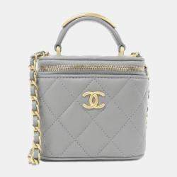 Chanel Quilted Lambskin with Metal Mini CC Top Handle Vanity Case with Chain