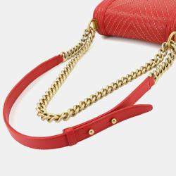 Chanel Red Chevron Leather  Boy Small Chain Shoulder Bag