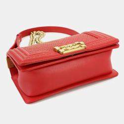 Chanel Red Chevron Leather  Boy Small Chain Shoulder Bag