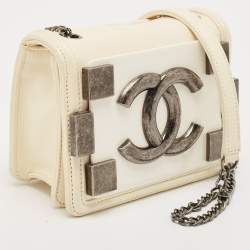 Pre Owned Chanel Off White Quilted Leather and Plexiglass Mini Boy Brick Flap Bag
