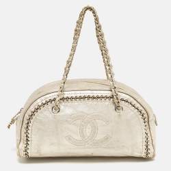 Pre Owned Chanel Gold Leather Medium Chain Trim Luxe Ligne Bowler Bag