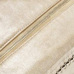 Pre Owned Chanel Gold Leather Medium Chain Trim Luxe Ligne Bowler Bag