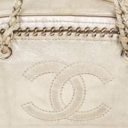Pre Owned Chanel Gold Leather Medium Chain Trim Luxe Ligne Bowler Bag