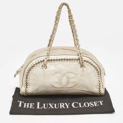 Pre Owned Chanel Gold Leather Medium Chain Trim Luxe Ligne Bowler Bag