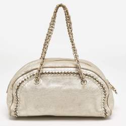 Pre Owned Chanel Gold Leather Medium Chain Trim Luxe Ligne Bowler Bag