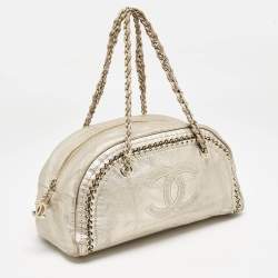 Pre Owned Chanel Gold Leather Medium Chain Trim Luxe Ligne Bowler Bag