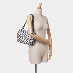 Pre Owned Chanel Black White Jumbo Calfskin Canebiers Net Flap