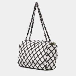 Pre Owned Chanel Black White Jumbo Calfskin Canebiers Net Flap