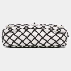 Pre Owned Chanel Black White Jumbo Calfskin Canebiers Net Flap