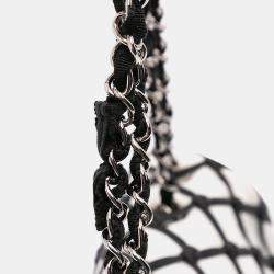 Pre Owned Chanel Black White Jumbo Calfskin Canebiers Net Flap