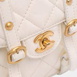 Pre Owned Chanel Ivory Leather Mini City School Flap Bag