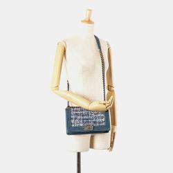 Pre Owned Chanel Blue Denim Tweed Medium Boy Bag