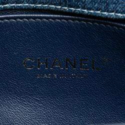 Pre Owned Chanel Blue Denim Tweed Medium Boy Bag