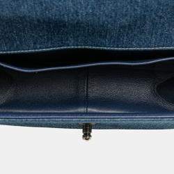 Pre Owned Chanel Blue Denim Tweed Medium Boy Bag