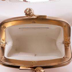 Chanel Ivory Lambskin CC Quilted Mini Kiss Lock Frame Top Handle Clutch Bag with Chain