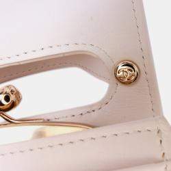 Chanel Ivory Lambskin CC Quilted Mini Kiss Lock Frame Top Handle Clutch Bag with Chain