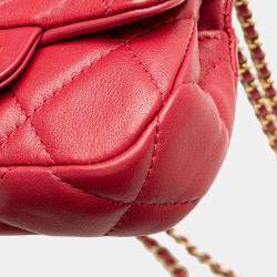Chanel Red Calfskin Quilted Lady Card Holder Top Handle Bag with Chain
