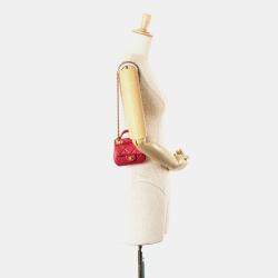 Chanel Red Calfskin Quilted Lady Card Holder Top Handle Bag with Chain