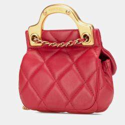 Chanel Red Calfskin Quilted Lady Card Holder Top Handle Bag with Chain