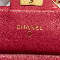 Chanel Red Calfskin Quilted Lady Card Holder Top Handle Bag with Chain