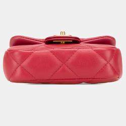 Chanel Red Calfskin Quilted Lady Card Holder Top Handle Bag with Chain