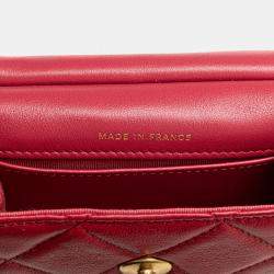Chanel Red Calfskin Quilted Lady Card Holder Top Handle Bag with Chain