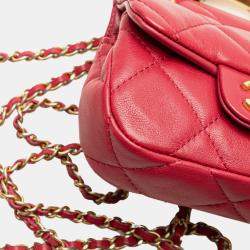 Chanel Red Calfskin Quilted Lady Card Holder Top Handle Bag with Chain