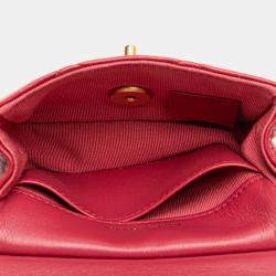 Chanel Red Calfskin Quilted Lady Card Holder Top Handle Bag with Chain