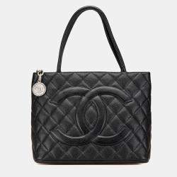 Chanel Black Caviar Leather Medallion Tote Bag