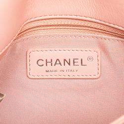 Pre Owned Chanel Pink Chevron Calfskin Studded Full Flap