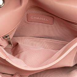 Pre Owned Chanel Pink Chevron Calfskin Studded Full Flap
