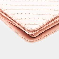 Pre Owned Chanel Pink Chevron Calfskin Studded Full Flap