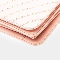 Pre Owned Chanel Pink Chevron Calfskin Studded Full Flap