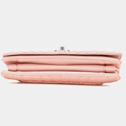 Pre Owned Chanel Pink Chevron Calfskin Studded Full Flap