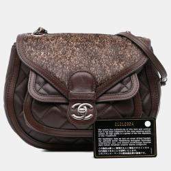 Chanel Dark Brown Lambskin Pony Hair Paris-Salzburg Saddle Crossbody Bag