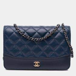 Chanel Navy Blue Quilted Aged Calfskin Gabrielle Wallet On Chain 