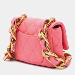 Pre Owned Chanel Pink Lambskin Quilted Funky Town Mini Flap Bag