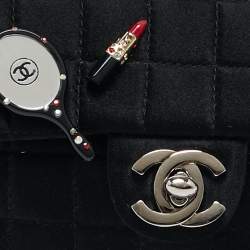 Pre Owned Chanel Black Square Quilted Satin Lipstick Charm Mini Flap Bag