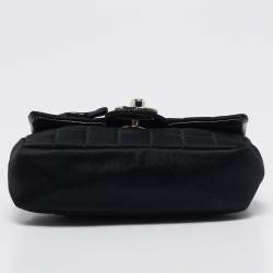 Pre Owned Chanel Black Square Quilted Satin Lipstick Charm Mini Flap Bag