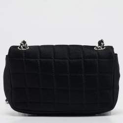 Pre Owned Chanel Black Square Quilted Satin Lipstick Charm Mini Flap Bag