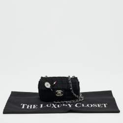 Pre Owned Chanel Black Square Quilted Satin Lipstick Charm Mini Flap Bag