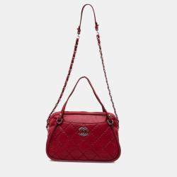 Chanel Red Quilted Calfskin Relax CC Satchel Bag