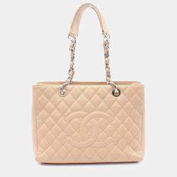 Chanel Light Beige Caviar Leather Grand Shopping Tote Bag