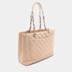 Chanel Light Beige Caviar Leather Grand Shopping Tote Bag
