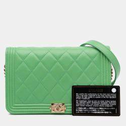 Chanel Green Lambskin Boy Wallet on Chain