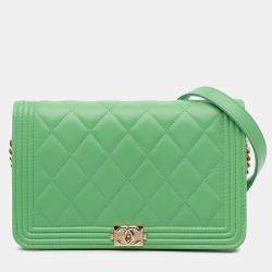 Chanel Green Lambskin Boy Wallet on Chain
