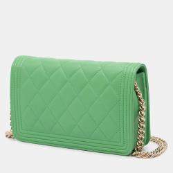 Chanel Green Lambskin Boy Wallet on Chain